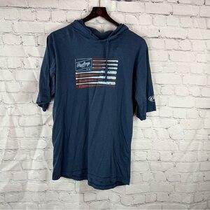 Rawlings Mens M Navy baseball USA flag Graphic Hoodie short sleeve athleisure